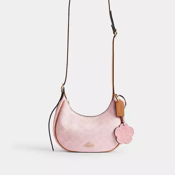 Coach Pink Leather Hobo Bag with Flower Charm - Picture 6 of 8